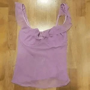 Mesh Tank Top Corset Ruffles Sheer Pink M Unbranded